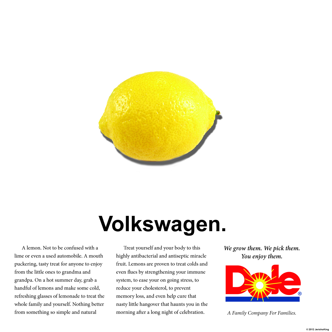 Лимон реклама. VW Lemon. Объемные фигуры рекламные лимон. Фольцваген Лемон текст.